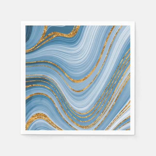 Blue Gold Glitzer Marble Elegante Abstrakt Serviette (Vorderseite)