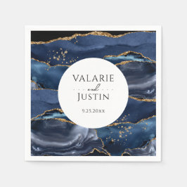 Blue Gold Glitzer Marble Wedding Napkins Serviette