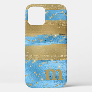 Blue Gold Glitzer Monogram Initial Case-Mate iPhone Hülle