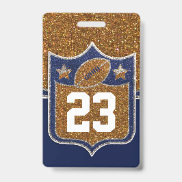 Blue & Gold Glitzer School Football Team Sports Ausweis