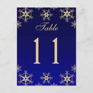 Blue, Gold Glitzer Snowflakes Tischnummer Card