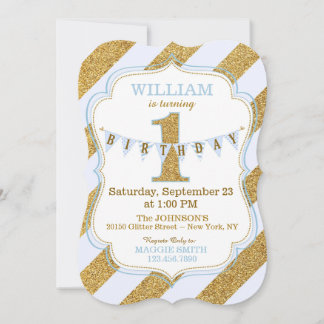 Blue Gold Glitzer Sparkle Einladung zum Geburtstag