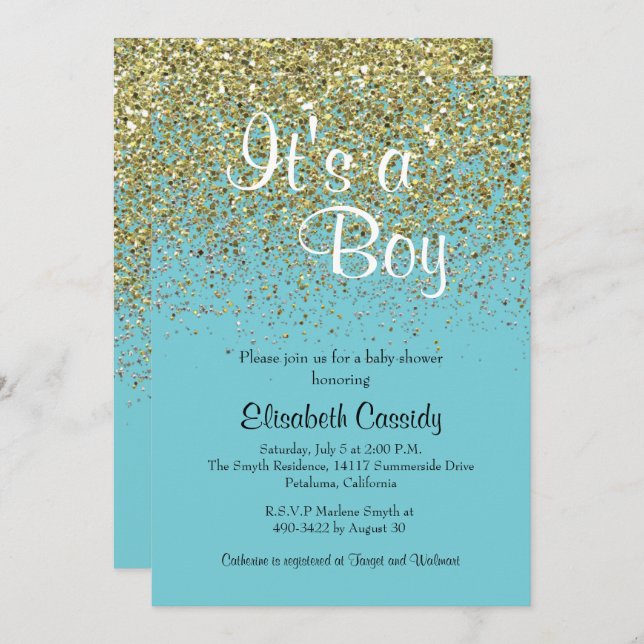 Blue & Gold Glitzer Sprinkle Baby Dusche laden Einladung (Vorne/Hinten)