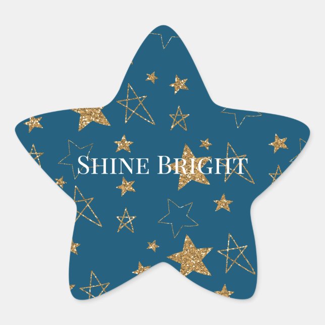 Blue Gold Glitzer Stars Stern-Aufkleber (Vorderseite)