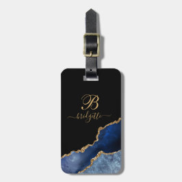 Blue Gold Glitzern Agate Geode Monogram Notebook Gepäckanhänger