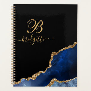 Blue Gold Glitzern Agate Geode Monogram Planer