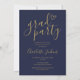 Blue Gold Grad Party Script Heart Graduation Party Einladung