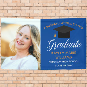 Blue Gold Graduate Senior Photo Graduation Party Banner