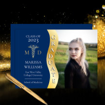 Blue Gold Graduate Wave Caduceus MD Medical Grad