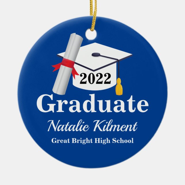 Blue Gold Graduation Cap Class 2022 Foto Keramik Ornament (Vorne)