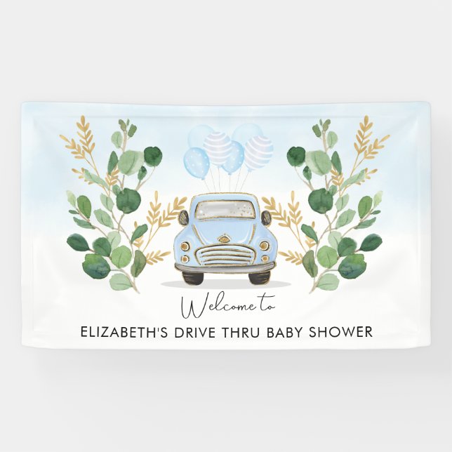Blue Gold Green Drive by Baby Dusche Willkommen Banner (Horizontal)