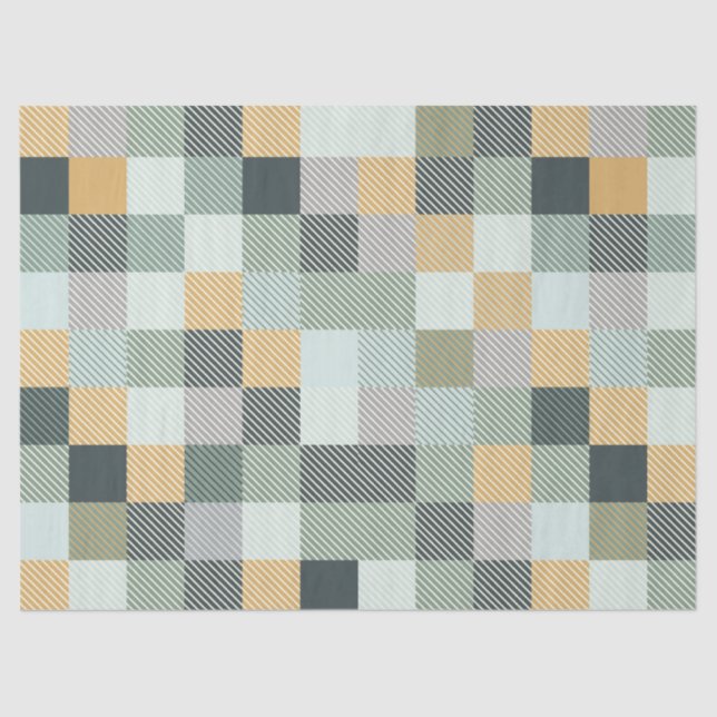 Blue Gold Green Kariert Tissue Paper Seidenpapier (Vorderseite)