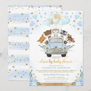 Blue Gold Greenery Woodland Drive by Baby Dusche Einladung