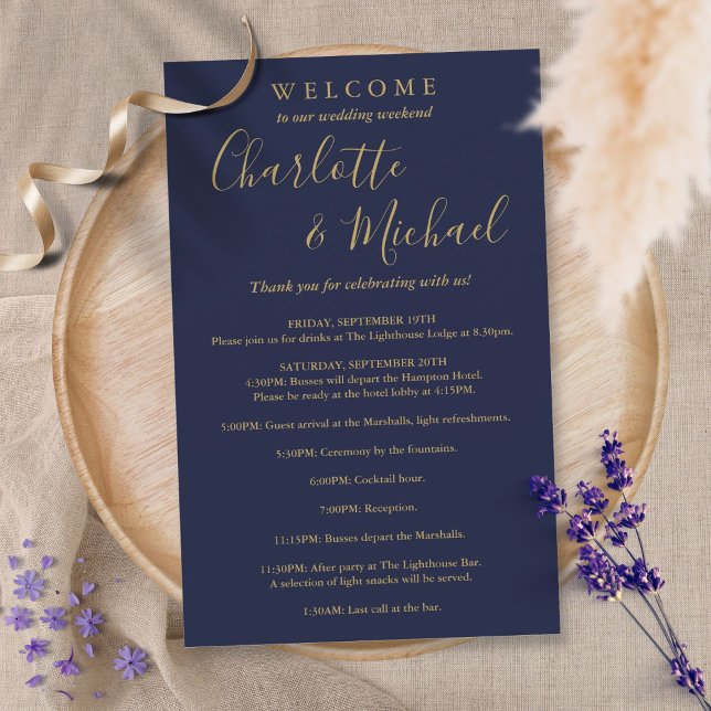 Blue Gold Guest Wedding Weekend Program (Von Creator hochgeladen)