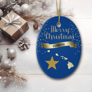 Blue Gold Hawaii Star Keramik Ornament