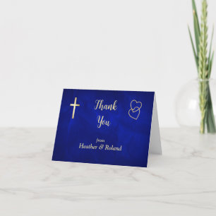 Blue Gold Hearts Christlich Cross Wedding Vielen D Dankeskarte