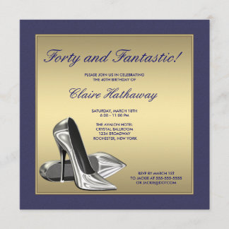 Blue Gold High Heels Frauen 40. Geburtstag Party Einladung