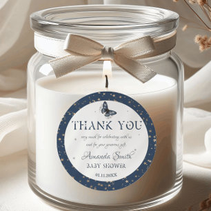 Blue Gold Himmel Magischer Waldtier Baby Shower Runder Aufkleber