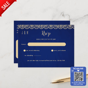 Blue Gold Hochzeit RSVP für passende Inv Postkarte