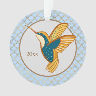 Blue Gold Hummingbird Ornament