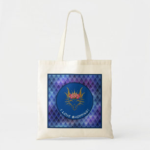 Blue & Gold I Liebe Shopping Dragon Head & Scales Tragetasche