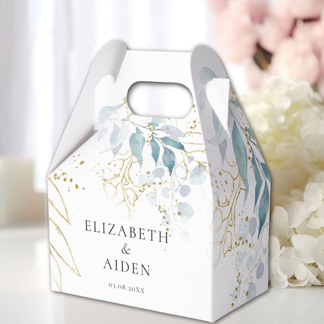 Blue Gold( Imitat ) White Wedding Collection Geschenkschachtel (Blue Gold( Imitate ) White Wedding Collection Favor Boxes with your name and date.)