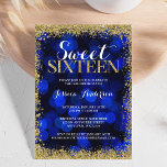 Blue Gold Imitate Glitzer Lights Sweet 16 Geburtst Einladung<br><div class="desc">Feiern Sie stilvoll mit dieser modernen,  süßen 16-Einladung,  mit einem blauen Licht Hintergrund mit einem Imitat goldenen Glitzer Rand. Designs sind flache gedruckte Illustrationen/Grafiken - NICHT AKTUELLER GLITZER.</div>