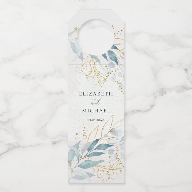 Blue Gold (Imitate) Hochzeitskollektion für Wasser Flaschenanhänger (Vorderseite)