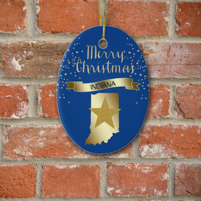 Blue Gold Indiana Star Keramik Ornament (Von Creator hochgeladen)