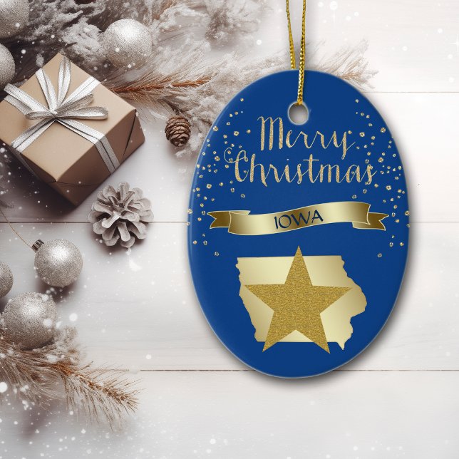 Blue Gold Iowa Star Keramik Ornament (Von Creator hochgeladen)