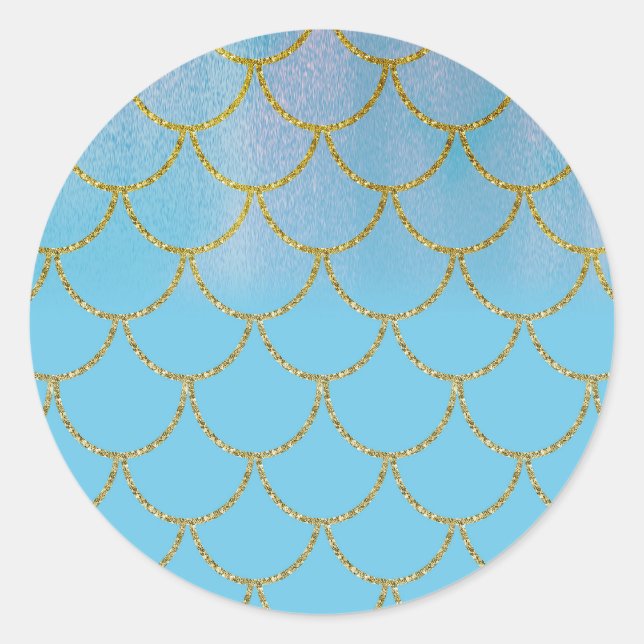 Blue & Gold Iridescent Shimmer Mermaid Party Runder Aufkleber (Vorderseite)