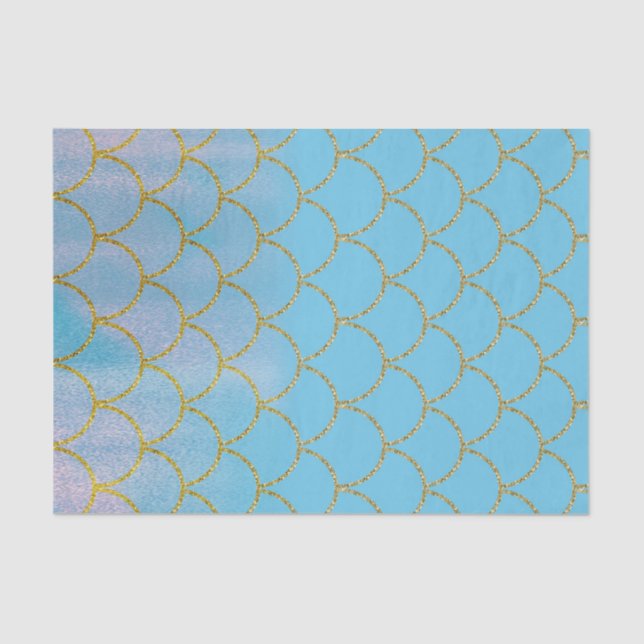 Blue & Gold Iridescent Shimmer Mermaid Party Seidenpapier (Vorderseite)