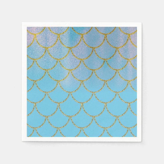 Blue & Gold Iridescent Shimmer Mermaid Party Serviette (Vorderseite)