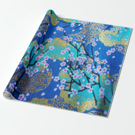 Blue Gold Japanisch Cherry Blossom Decoupage Geschenkpapier