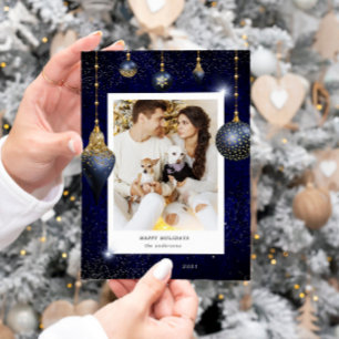 Blue Gold Jewel Ornament Foto Holiday Card Feiertagskarte