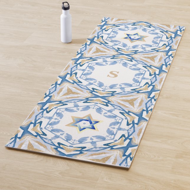 Blue & Gold Jüdischer Star von David Watercolor Yogamatte (Beispiel)