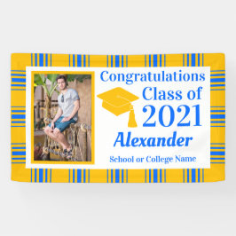 Blue Gold Kariert School Colors Abschluss Banner