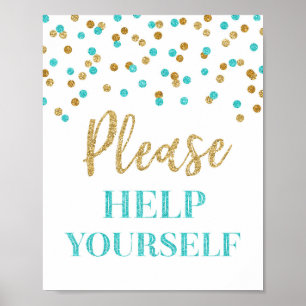 Blue Gold Konfetti Bitte Bedienen Sie Sich Selbst Poster