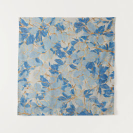 Blue Gold Leaf Wandteppich