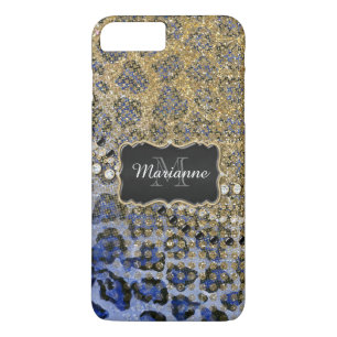 Blue Gold Leopard Animal Print Glitzer Look Jewel Case-Mate iPhone Hülle