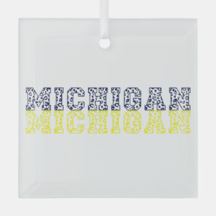 Blue & Gold Leopard Print Michigan Ornament Aus Glas