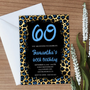 Blue Gold Leopard Schwarz Gestaltet 60. Geburtstag Einladung