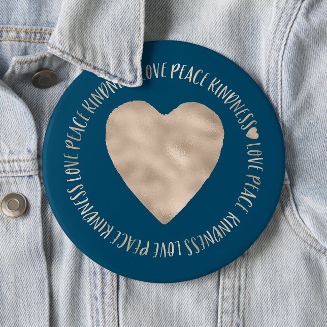 Blue Gold Liebe Peace Kindness Herz inspirierend Button (Beispiel)