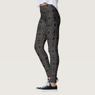 Blue Gold Lilac Glow Mandala Muster Leggings