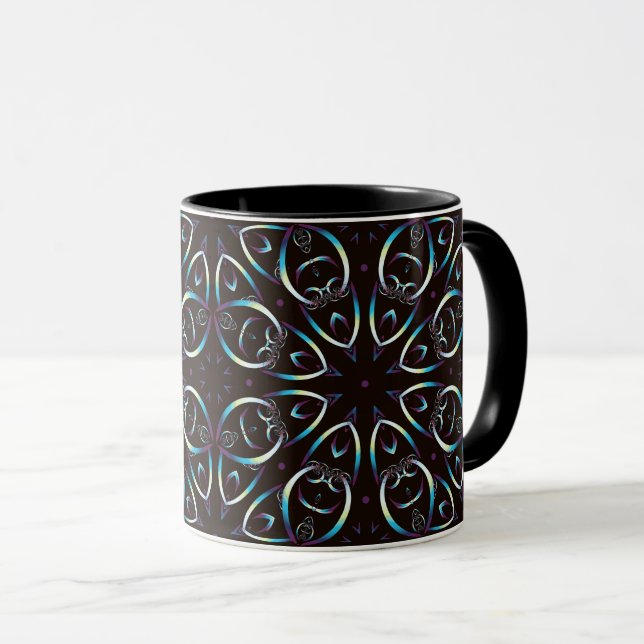 Blue Gold Lilac Glow Mandala Muster Tasse (VorderseiteRechts)