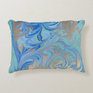 Blue Gold Liquid Watercolor Texture Dekokissen