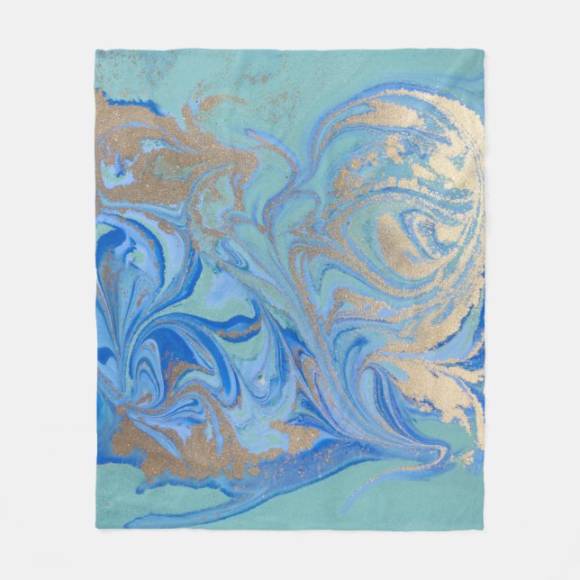 Blue Gold Liquid Watercolor Texture Fleecedecke (Vorderseite)