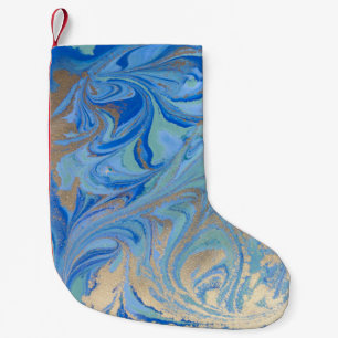 Blue Gold Liquid Watercolor Texture Kleiner Weihnachtsstrumpf