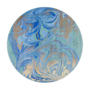 Blue Gold Liquid Watercolor Texture Schneidebrett