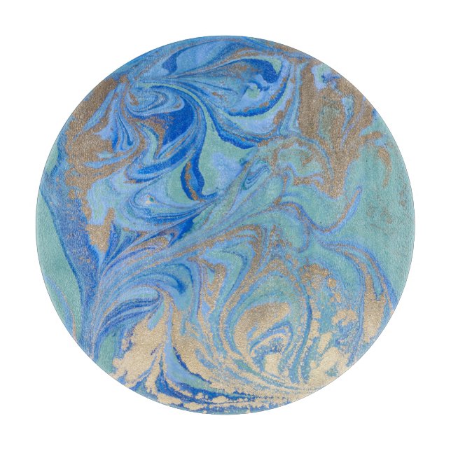 Blue Gold Liquid Watercolor Texture Schneidebrett (Vorderseite)